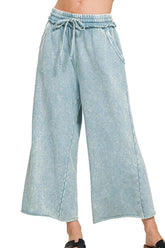 Washed French Terry Palazzo With Pockets ZENANA BLUE GREY S
